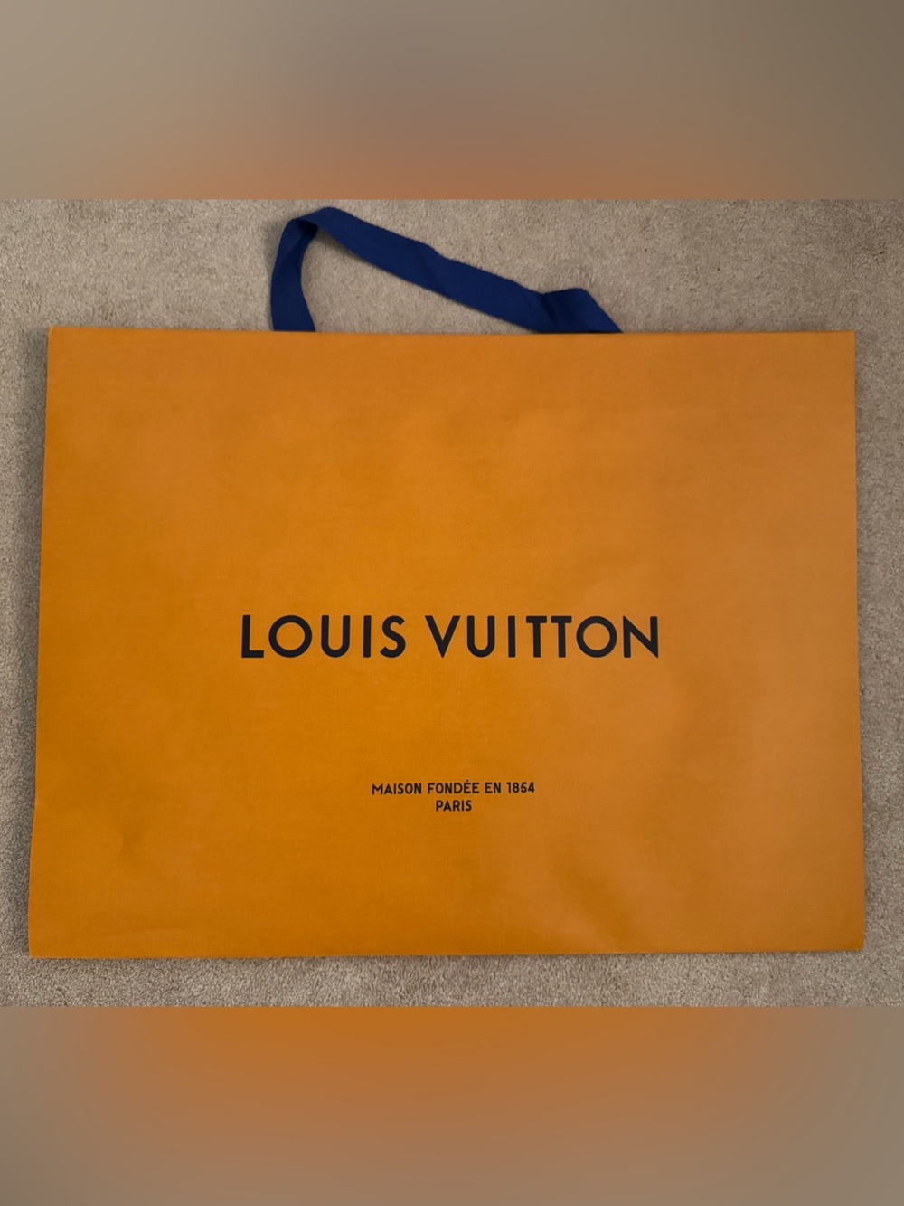 Louis Vuitton Orange Retail Shopping Bag with Blue Ribbon Handles